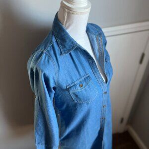 STYLISH Blue Denim Collar Shirt Dress Button-Down Long Sleeve SZ S